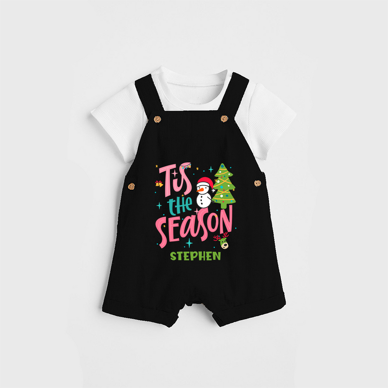 Tis The Season - Customized Christmas Themed Dungaree Set For Kids - BLACK - 0 - 5 Months Old (Chest 18")