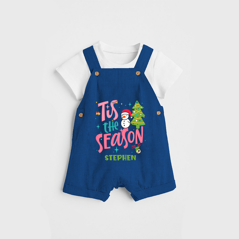 Tis The Season - Customized Christmas Themed Dungaree Set For Kids - COBALT BLUE - 0 - 5 Months Old (Chest 18")