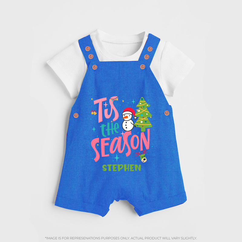 Tis The Season - Customized Christmas Themed Dungaree Set For Kids - COBALT BLUE - 0 - 5 Months Old (Chest 18")