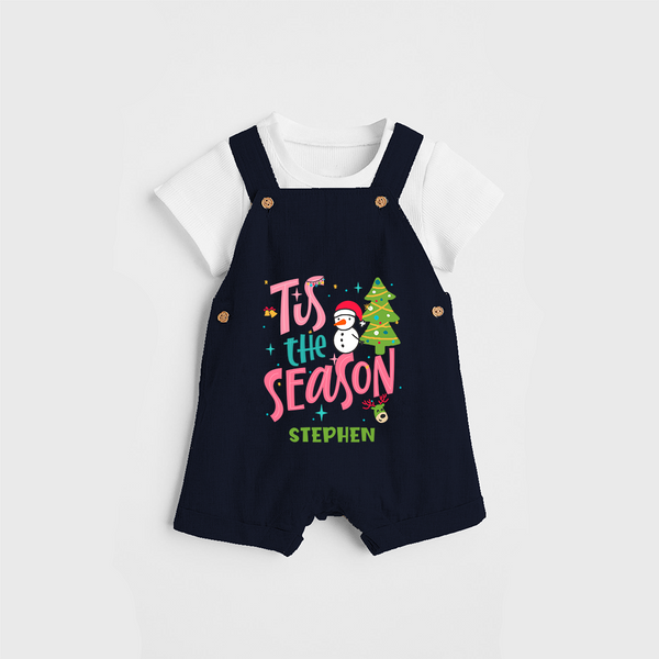 Tis The Season - Customized Christmas Themed Dungaree Set For Kids - NAVY BLUE - 0 - 5 Months Old (Chest 18")