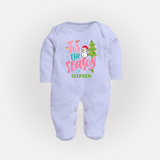 Tis The Season - Customized Christmas Themed Sleep Suit For Babies - BABY BLUE - New Born (Chest 7.5")