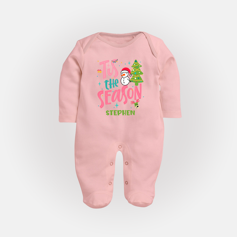 Tis The Season - Customized Christmas Themed Sleep Suit For Babies - BABY PINK - New Born (Chest 7.5")