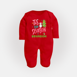This is the Season to Be Jolly Sleep Suit / Full Sleeve Bodysuit | Personalized Baby Christmas Sleep Suit / Full Sleeve Bodysuit - RED - New Born (Chest 7.5")
