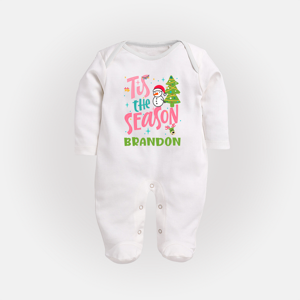 This is the Season to Be Jolly Sleep Suit / Full Sleeve Bodysuit | Personalized Baby Christmas Sleep Suit / Full Sleeve Bodysuit - WHITE - New Born (Chest 7.5")