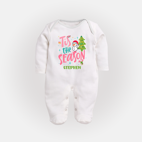 Tis The Season - Customized Christmas Themed Sleep Suit For Babies - WHITE - New Born (Chest 7.5")