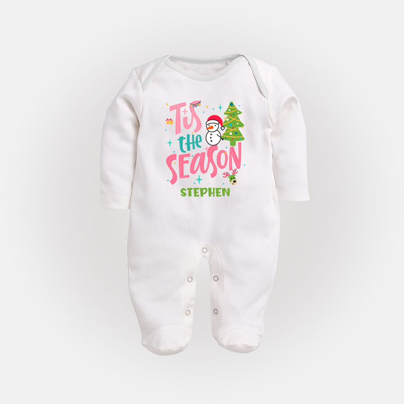 Tis The Season - Customized Christmas Themed Sleep Suit For Babies - WHITE - New Born (Chest 7.5")