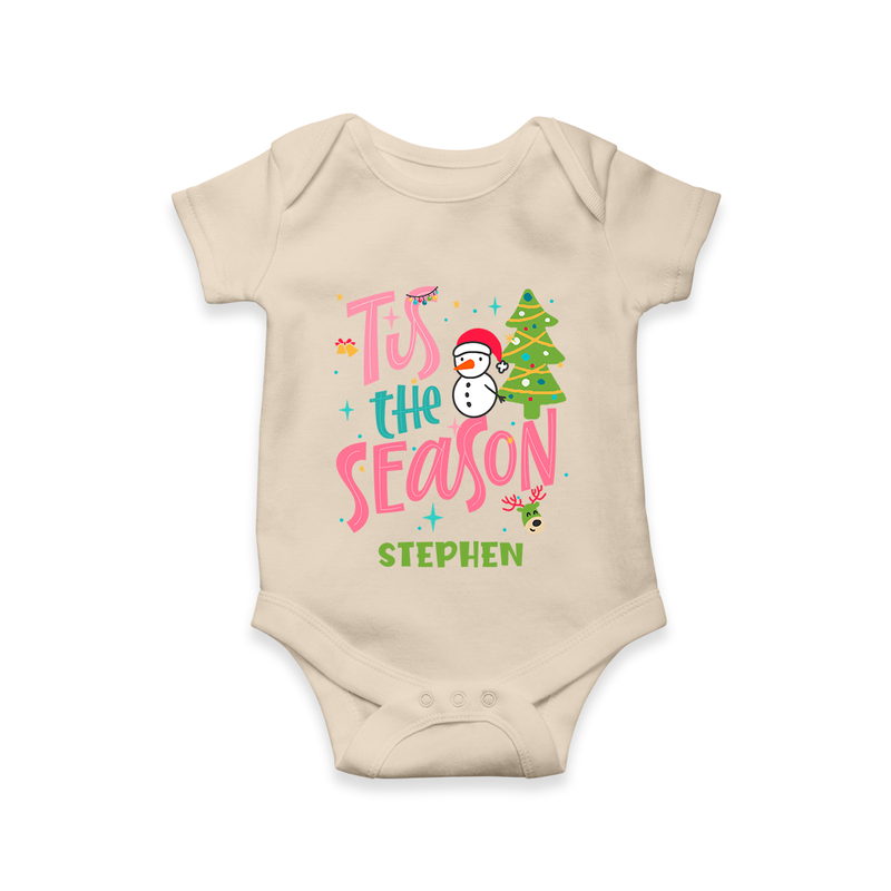 Tis The Season - Customized Christmas Themed Romper For Babies - IVORY - 0 - 3 Months Old (Chest 16")