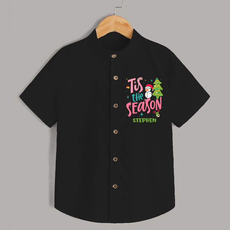 Tis The Season - Customized Christmas Themed Shirt For Kids - BLACK - 0 - 6 Months Old (Chest 23")