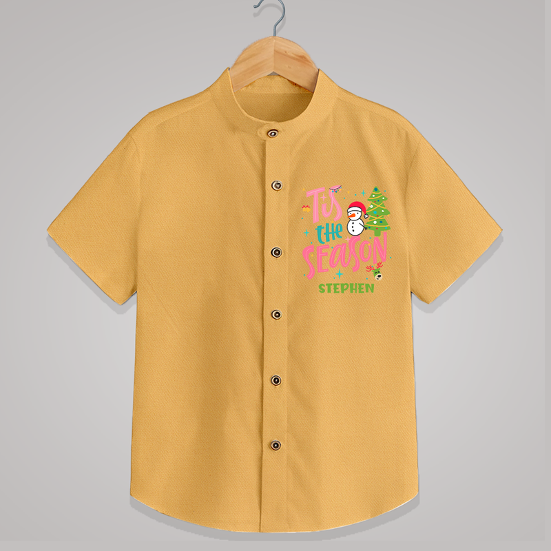 Tis The Season - Customized Christmas Themed Shirt For Kids - PASTEL YELLOW - 0 - 6 Months Old (Chest 23")