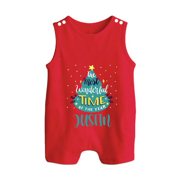 The Most Wonderful Time of the Year Romper Suit / Sleeveless Romper | Personalized Baby Christmas Outfit - RED - 0 - 5 Months Old (Chest 18")