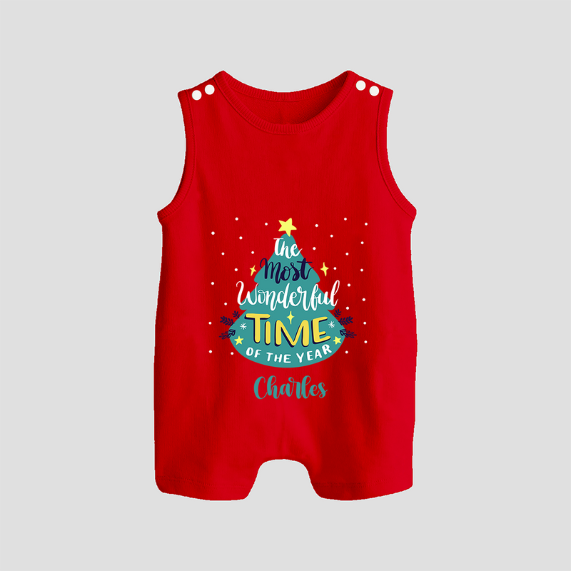 The Most Wonderful Time Of The Year - Customized Christmas Themed Romper Suit For Babies - RED - 0 - 5 Months Old (Chest 18")