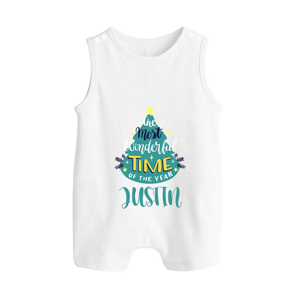 The Most Wonderful Time of the Year Romper Suit / Sleeveless Romper | Personalized Baby Christmas Outfit - WHITE - 0 - 5 Months Old (Chest 18")