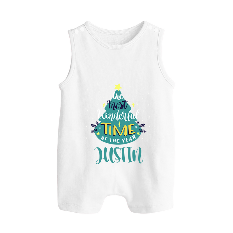 The Most Wonderful Time of the Year Romper Suit / Sleeveless Romper | Personalized Baby Christmas Outfit - WHITE - 0 - 5 Months Old (Chest 18")