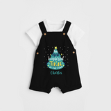 The Most Wonderful Time Of The Year - Customized Christmas Themed Dungaree Set For Kids - BLACK - 0 - 5 Months Old (Chest 18")