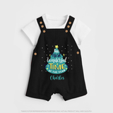 The Most Wonderful Time Of The Year - Customized Christmas Themed Dungaree Set For Kids - BLACK - 0 - 5 Months Old (Chest 18")