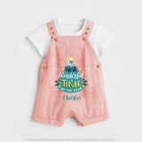 The Most Wonderful Time Of The Year - Customized Christmas Themed Dungaree Set For Kids - PEACH - 0 - 5 Months Old (Chest 18")