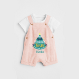 The Most Wonderful Time Of The Year - Customized Christmas Themed Dungaree Set For Kids - PEACH - 0 - 5 Months Old (Chest 18")