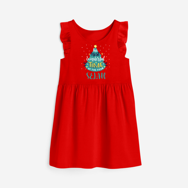 The Most Wonderful Time of the Year Romper Frock | Personalized Baby Christmas Outfit - RED - 1 - 2 Years Old (Chest 22" , Full Length 22")