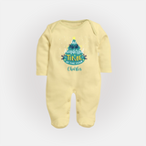 The Most Wonderful Time Of The Year - Customized Christmas Themed Sleep Suit For Babies - PASTEL YELLOW - New Born (Chest 7.5")