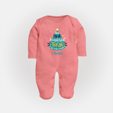 The Most Wonderful Time Of The Year - Customized Christmas Themed Sleep Suit For Babies - PEACH - New Born (Chest 7.5")