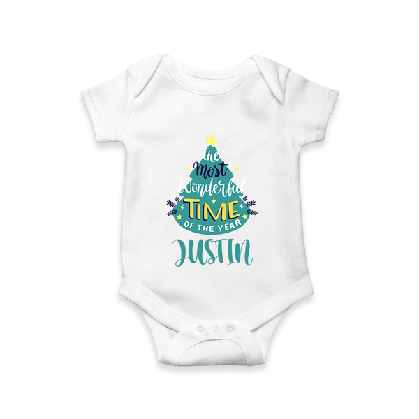 The Most Wonderful Time of the Year Romper | Personalized Baby Christmas Outfit - WHITE - New Born (Chest 14")
