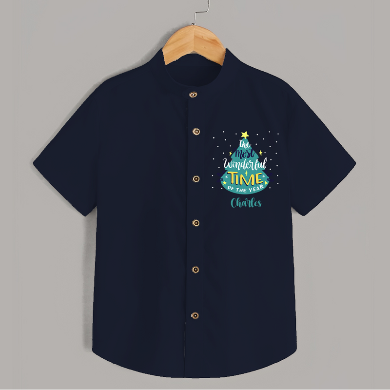 The Most Wonderful Time Of The Year - Customized Christmas Themed Shirt For Kids - NAVY BLUE - 0 - 6 Months Old (Chest 23")