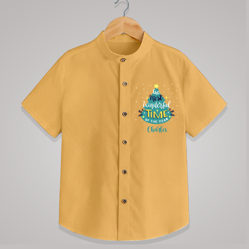 The Most Wonderful Time Of The Year - Customized Christmas Themed Shirt For Kids - PASTEL YELLOW - 0 - 6 Months Old (Chest 23")