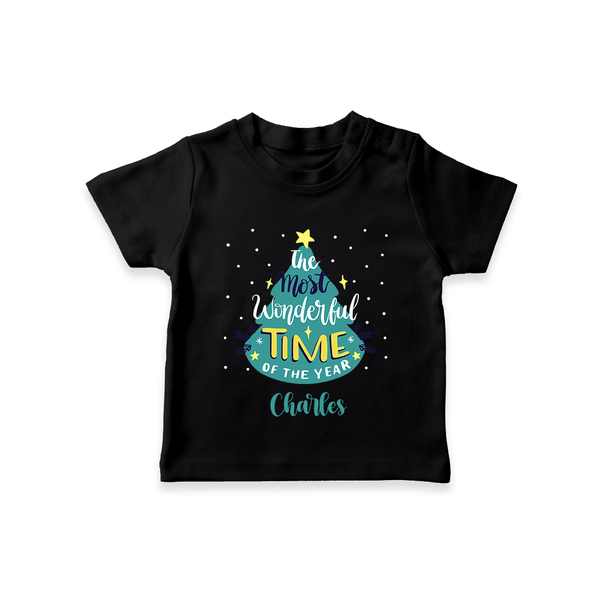 The Most Wonderful Time Of The Year - Customized Christmas Themed T-Shirt For Kids - BLACK - 0-5 Months Old (Chest 17")