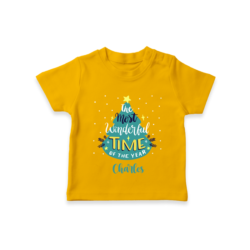 The Most Wonderful Time Of The Year - Customized Christmas Themed T-Shirt For Kids - CHROME YELLOW - 0-5 Months Old (Chest 17")