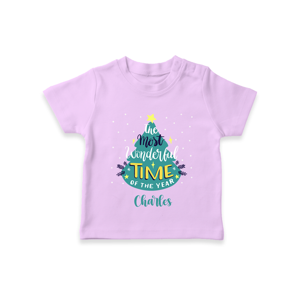 The Most Wonderful Time Of The Year - Customized Christmas Themed T-Shirt For Kids - LILAC - 0-5 Months Old (Chest 17")