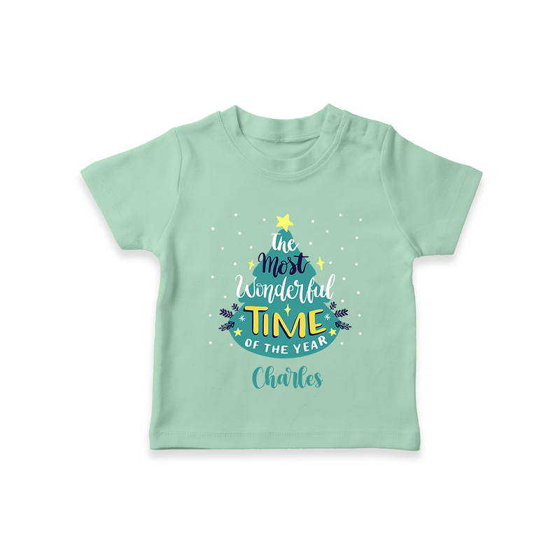 The Most Wonderful Time Of The Year - Customized Christmas Themed T-Shirt For Kids - MINT GREEN - 0-5 Months Old (Chest 17")