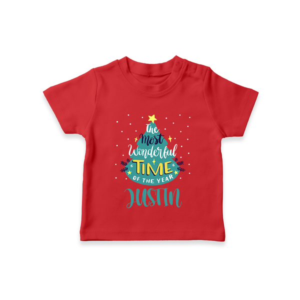 The Most Wonderful Time of the Year T-Shirt | Personalized Baby Christmas Outfit - RED - 0-5 Months Old (Chest 17")