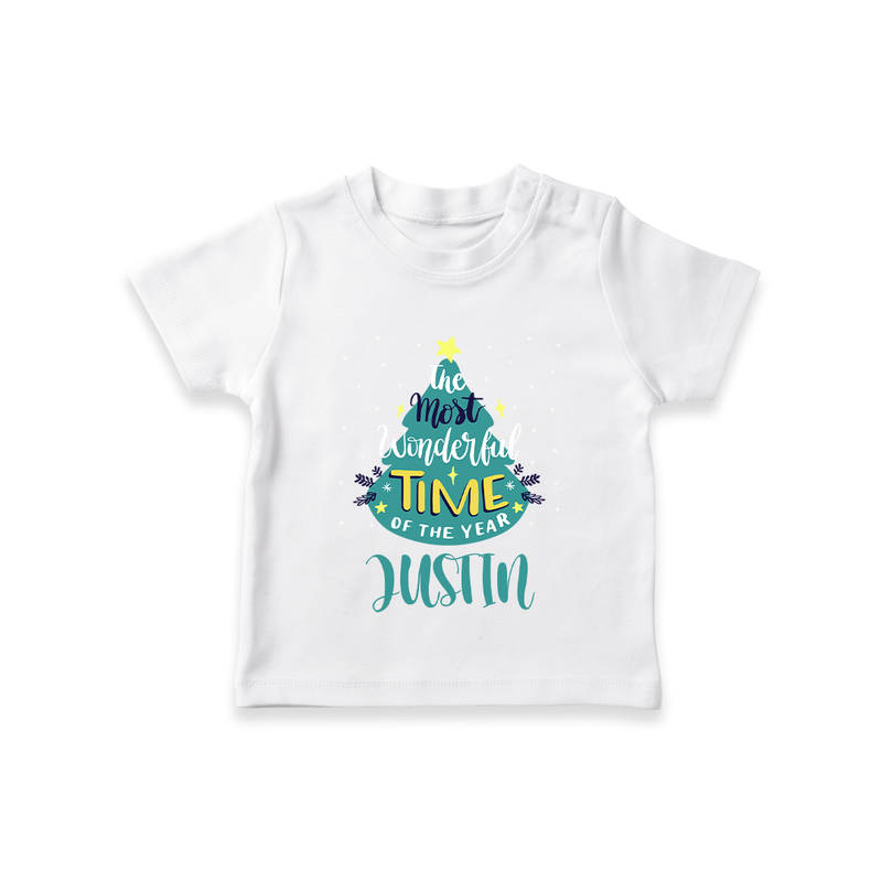 The Most Wonderful Time of the Year T-Shirt | Personalized Baby Christmas Outfit - WHITE - 0-5 Months Old (Chest 17")