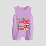 I Love Christmas And Music - Customized Christmas Themed Romper Suit For Babies - LILAC - 0 - 5 Months Old (Chest 18")