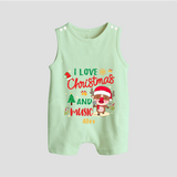 I Love Christmas And Music - Customized Christmas Themed Romper Suit For Babies - MINT GREEN - 0 - 5 Months Old (Chest 18")