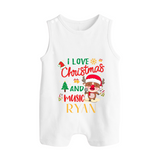 I Love Christmas and Music Romper Suit / Sleeveless Romper | Custom Baby Holiday Romper Suit / Sleeveless Romper - WHITE - 0 - 5 Months Old (Chest 18")