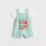 I Love Christmas And Music - Customized Christmas Themed Dungaree Set For Kids - ARCTIC BLUE - 0 - 5 Months Old (Chest 18")