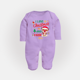 I Love Christmas And Music - Customized Christmas Themed Sleep Suit For Babies - LILAC - New Born (Chest 7.5")