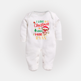 I Love Christmas and Music Sleep Suit / Full Sleeve Bodysuit | Custom Baby Holiday Sleep Suit / Full Sleeve Bodysuit - WHITE - New Born (Chest 7.5")
