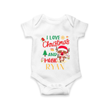 I Love Christmas and Music Romper | Custom Baby Holiday Romper - WHITE - New Born (Chest 14")