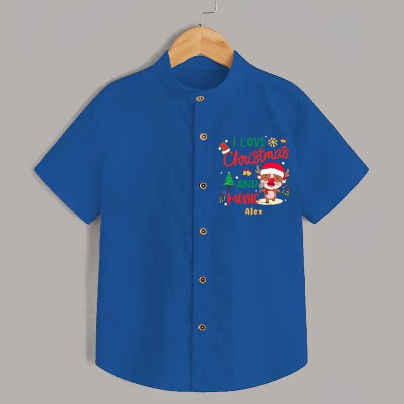 I Love Christmas And Music - Customized Christmas Themed Shirt For Kids - COBALT BLUE - 0 - 6 Months Old (Chest 23")