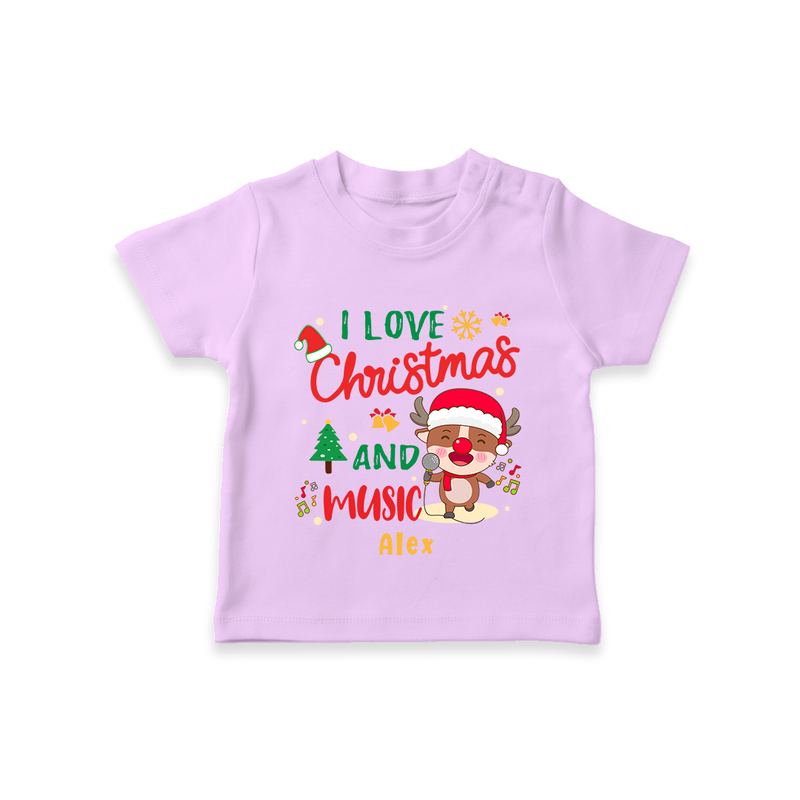 I Love Christmas And Music - Customized Christmas Themed T-Shirt For Kids - LILAC - 0-5 Months Old (Chest 17")