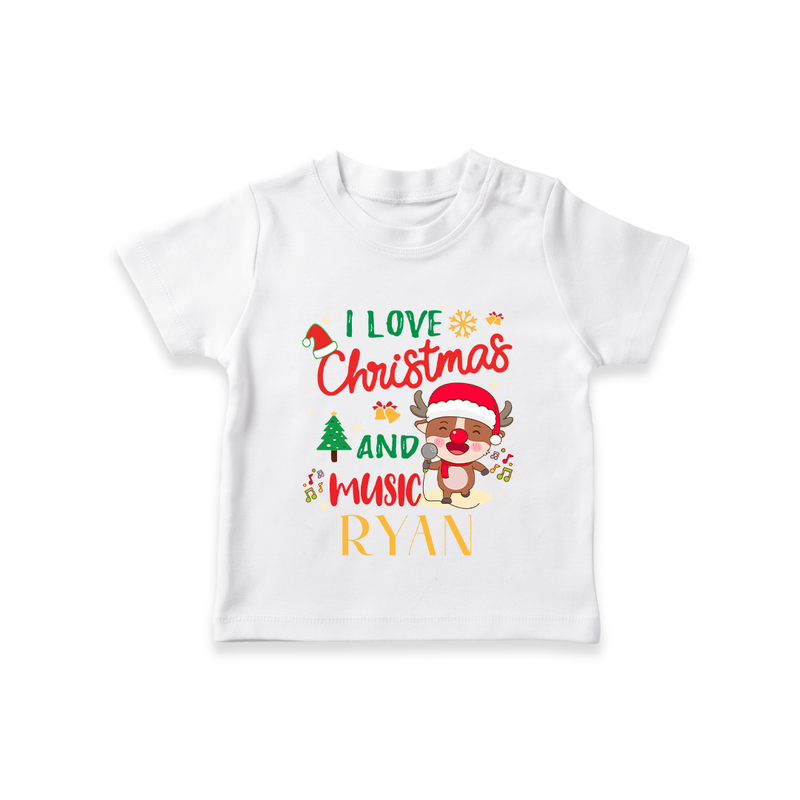 I Love Christmas and Music T-Shirt | Custom Baby Holiday T-Shirt - WHITE - 0-5 Months Old (Chest 17")