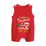 I Love Christmas and Music Romper Suit / Sleeveless Romper | Custom Baby Holiday Romper Suit / Sleeveless Romper - RED - 0 - 5 Months Old (Chest 18")