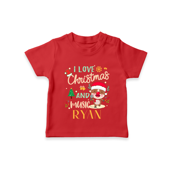 I Love Christmas and Music T-Shirt | Custom Baby Holiday T-Shirt - RED - 0-5 Months Old (Chest 17")