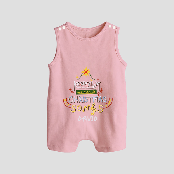 Keep Calm And Listen To Christmas Songs - Customized Christmas Themed Romper Suit For Babies - BABY PINK - 0 - 5 Months Old (Chest 18")