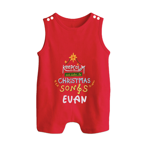 Keep Calm and Listen to Christmas Songs Romper Suit / Sleeveless Romper | Personalized Baby Outfit - RED - 0 - 5 Months Old (Chest 18")