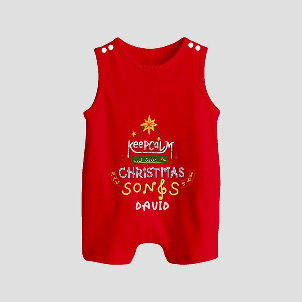 Keep Calm And Listen To Christmas Songs - Customized Christmas Themed Romper Suit For Babies - RED - 0 - 5 Months Old (Chest 18")