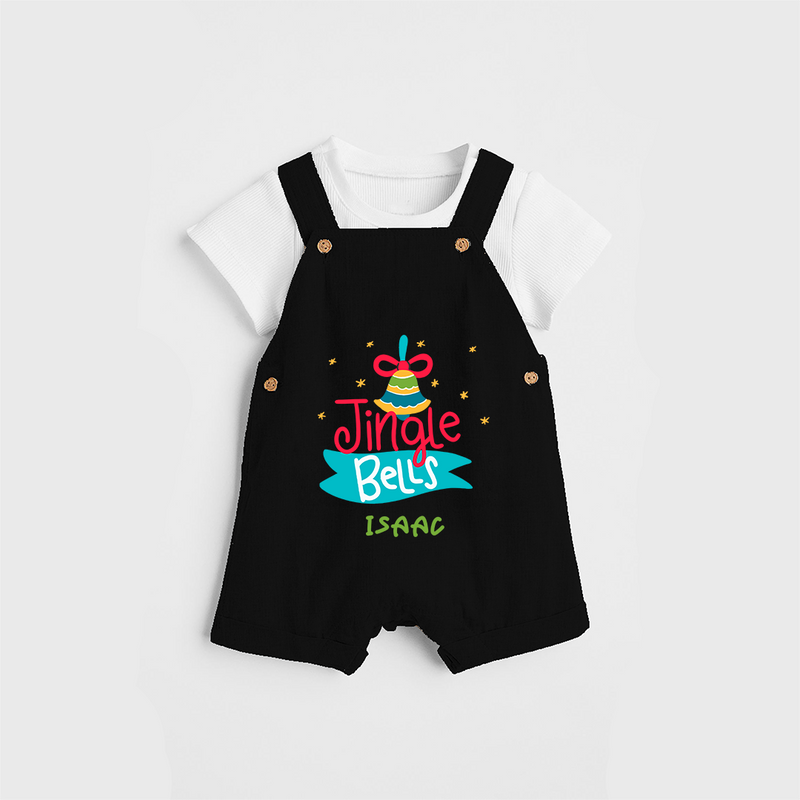 Jingle Bells - Customized Christmas Themed Dungaree Set For Kids - BLACK - 0 - 5 Months Old (Chest 18")