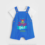 Jingle Bells - Customized Christmas Themed Dungaree Set For Kids - COBALT BLUE - 0 - 5 Months Old (Chest 18")